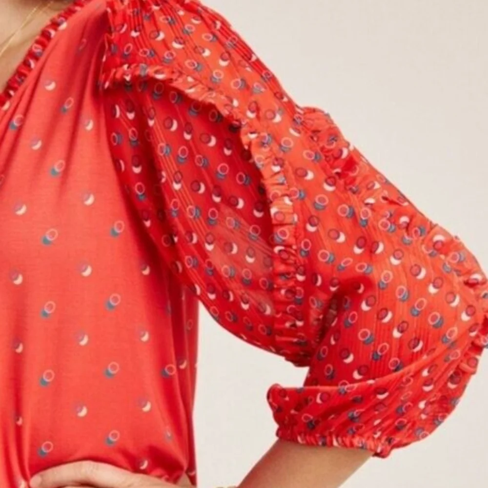 Anthropologie Maeve Jacquin Peasant Blouse Top Size LARGE - Picture 3 of 8